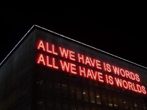 “Tener” conjugation in Spanish – "all we have is words" neon