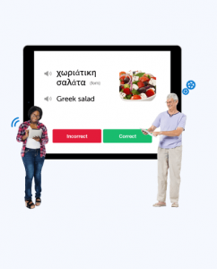 A person and person standing next to a screen Description automatically generated with medium confidence